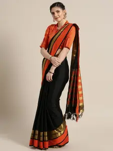 Saree mall Black & Orange Solid Saree