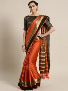 Saree mall Rust Orange Solid Saree