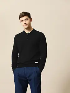 Mr Bowerbird Men Black Solid Tailored Fit Pullover Sweater