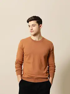 Mr Bowerbird Men Rust Orange Solid Tailored Fit Pullover Sweater