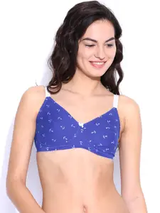 Enamor Blue Print Non-Wired Non Padded High Coverage Everyday Bra A074