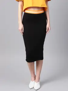 SASSAFRAS Women Black Solid Pencil Skirt