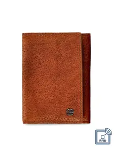 Eske Men Brown Textured Three Fold Leather Wallet