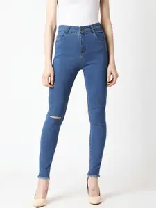 Miss Chase Women Blue Skinny Fit High-Rise Slash Knee Jeans