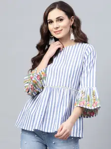 Bhama Couture Blue & White Striped A-Line Pure Cotton Top