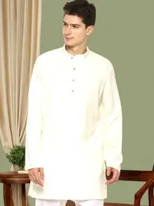 TATTVA Men Cream-Coloured Solid Straight Kurta