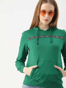 DressBerry Women Green Solid Applique Detail Hooded Sweatshirt