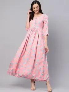 Idalia Women Pink & Blue Printed Maxi Dress