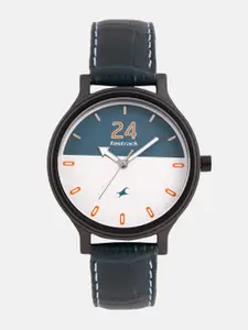 Fastrack Women Green & White Colorblocked Genuine Leather Analogue Watch 6189NL01