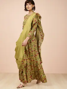 all about you Women Olive Green Printed Top with Skirt Dupatta