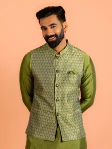 KISAH Men Textured Zari  Regular Fit Nehru Jacket