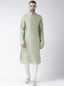 KISAH Men Green Solid Straight Kurta
