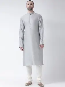 KISAH Men Grey Solid Straight Kurta