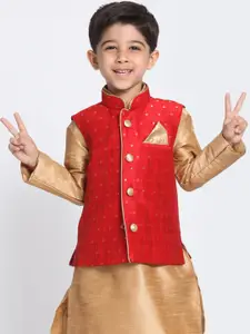 VASTRAMAY Boys Maroon Woven Design Nehru Jacket