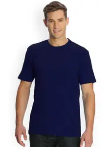 Jockey Men Navy Blue Solid Round Neck T-shirt