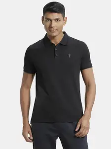 Jockey Men Black Solid Polo Collar Pure Cotton T-shirt