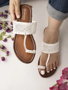 Shoetopia Women White Woven Design One Toe Flats