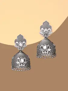 justpeachy Silver-Toned Dome Shaped Oxidised Jhumkas