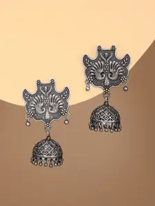 justpeachy Oxidised Silver-Toned Dome Shaped Jhumkas