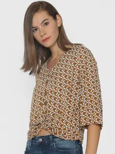 ONLY Women Brown & White Printed Cropped Top