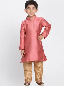 VASTRAMAY Boys Pink Self Design Kurta with Salwar
