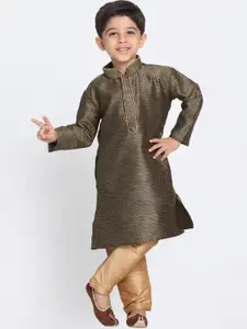 VASTRAMAY Boys Black & Beige Self Design Kurta with Churidar