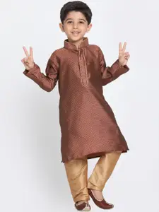 VASTRAMAY Boys Maroon & Beige Self Design Kurta with Churidar
