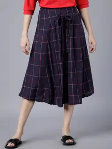 Tokyo Talkies Women Navy Blue & Pink Checked A-Line Skirt