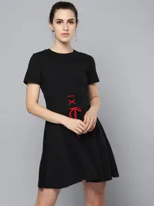 STREET 9 Women Black Solid Fit and Flare Dress