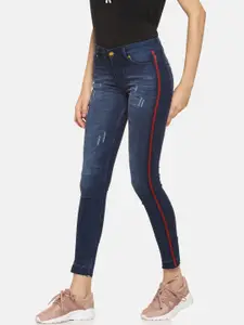 Campus Sutra Women Blue Slim Fit Mid-Rise Low Distress Stretchable Jeans