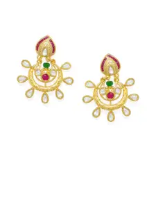 AccessHer Gold-Plated & Red Polki & Ruby Studded Vilandi Classic Drop Earrings