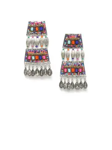 Moedbuille Silver-Plated Multicoloured Afghan Geometric Drop Earrings
