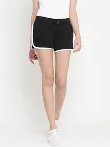 The Dry State Women Black Solid Slim Fit Regular Shorts
