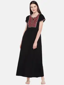 Sand Dune Black & Red Embroidered Nightdress