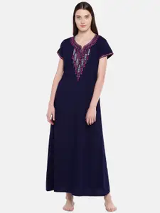 Sand Dune Navy Blue Embroidered Nightdress