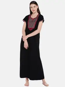 Sand Dune Black & Red Embroidered Nightdress