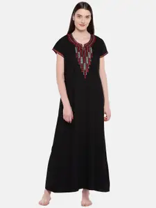 Sand Dune Black Embroidered Nightdress