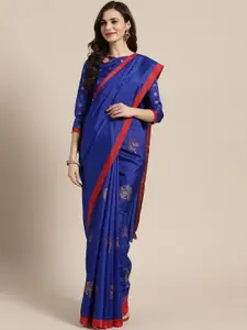 Saree mall Blue & Golden Printed Banarasi Saree