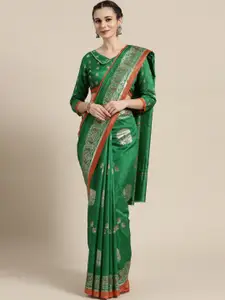 Saree mall Green & Golden Printed Banarasi Saree