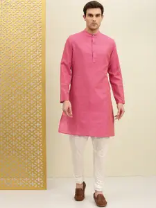 House of Pataudi Men Pink Solid A-Line Kurta
