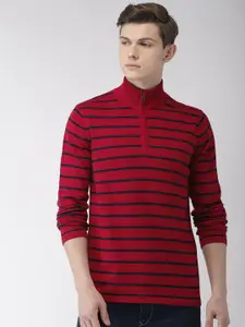 Celio Celio Men Maroon & Navy Blue Striped Sweater