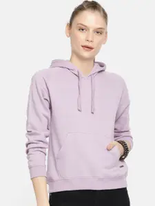 The Roadster Lifestyle Co Women Lavender Solid Hooded Sweatshirt