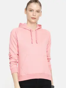 The Roadster Lifestyle Co Women Pink Solid Hooded Sweatshirt