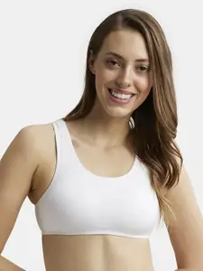 Jockey White Solid Non-Wired Non Padded Workout Bra