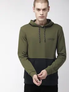 Levis Men Olive Green & Black Colourblocked Hooded Sweatshirt
