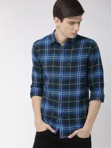 Levis Men Blue & White Slim Fit Checked Casual Shirt