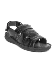 Woodland Men Black Leather Comfort Sandals