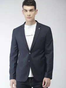 Park Avenue Men Navy Blue Self-Design Super Slim Fit Single-Breasted Casual Blazer