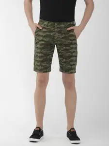 The Indian Garage Co Men Olive Green Camouflage Printed Slim Fit Chino Shorts
