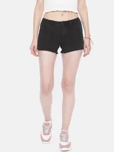 ONLY Women Black Solid Slim Fit Denim Shorts